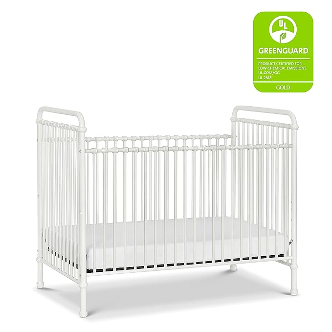 Namesake Abigail 3-in-1 Convertible Metal Crib in Washed White, Greenguard Gold Certified - LeafyLoom
