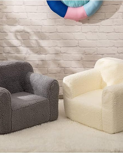 ALIMORDEN Kids Ultra-Soft Snuggle Foam Filled Chair, Toddler Cuddly Sherpa Reading Couch for Boys and Girls, Grey - LeafyLoom