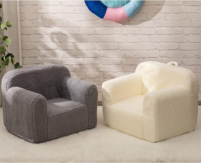 ALIMORDEN Kids Ultra-Soft Snuggle Foam Filled Chair, Toddler Cuddly Sherpa Reading Couch for Boys and Girls, Grey - LeafyLoom