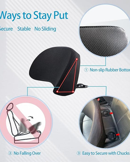 Lumbar Support Pillow for Car - Memory Foam for Lower Back Pain Relief by Reducing Pressure - Ergonomic Design for Office Chair, Car Driver, Recliner - Black - LeafyLoom
