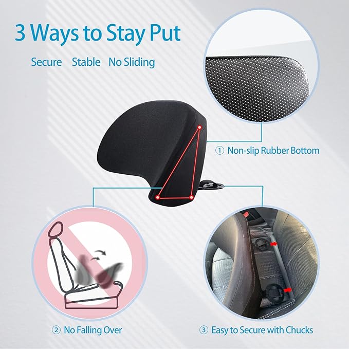 Lumbar Support Pillow for Car - Memory Foam for Lower Back Pain Relief by Reducing Pressure - Ergonomic Design for Office Chair, Car Driver, Recliner - Black - LeafyLoom