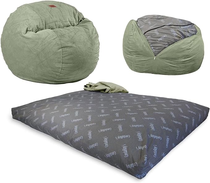 CordaRoy's Chenille Bean Bag Chair, Convertible Chair Folds from Bean Bag to Lounger, As Seen on Shark Tank, Moss - Queen Size - LeafyLoom
