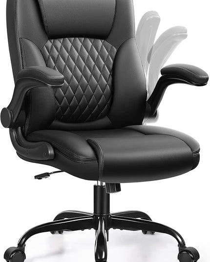 Leather Office Chair, PU Home Computer Desk Chairs with Ergonomic Back Support, 360°Swivel Free，Small Gmaing Chair with Wheels and Adjustable Armrests, for Short People Use, Black - LeafyLoom
