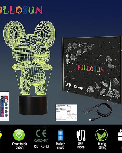 FULLOSUN 3D Koala Night Light Animal Illusion LED Lamp for Kids' Room Decoration with Remote Control 16 Color Changing Unique Xmas Halloween Birthday Gift for Child Baby Boy and Girl - LeafyLoom