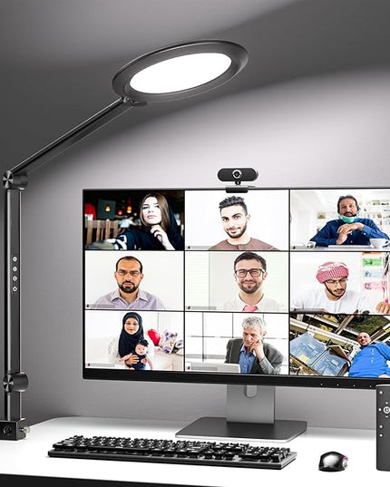 Desk Lamp LED with Remote Control, Desk Light for Video Conferencing, Zoom Light with Clamp, Adjustable Brightness & Color Temperature, Webcam Light, Keylight, Table Lamp - LeafyLoom