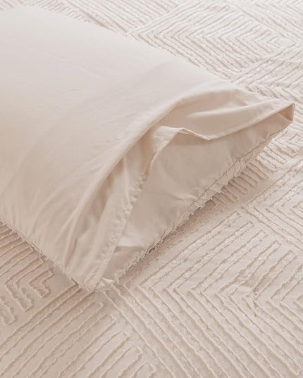 Full Comforter Set, Tufted Cream Comforter Set Full, Boho Bedding Comforter Sets Extra Fluffy, Ideal for All Seasons 3 Pieces (1 Comforter, 2 Pillowcases) - LeafyLoom