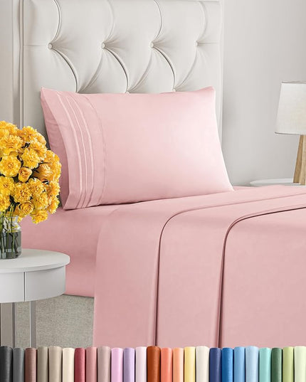 Twin XL Size 3 Piece Sheet Set - Comfy Breathable & Cooling Sheets - Hotel Luxury Bed Sheets for Women & Men - Deep Pockets, Easy-Fit, Soft & Wrinkle Free Sheets - Baby Pink Oeko-Tex Bed Sheet Set - LeafyLoom