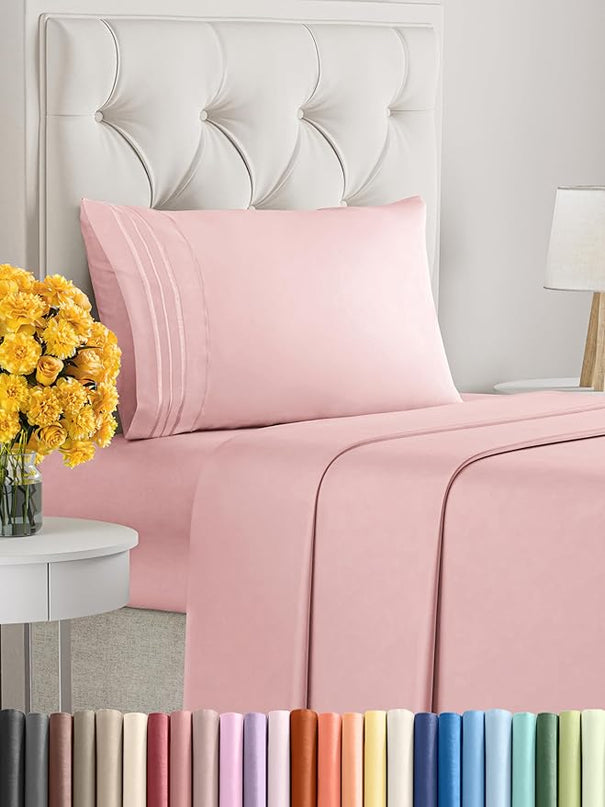 Twin XL Size 3 Piece Sheet Set - Comfy Breathable & Cooling Sheets - Hotel Luxury Bed Sheets for Women & Men - Deep Pockets, Easy-Fit, Soft & Wrinkle Free Sheets - Baby Pink Oeko-Tex Bed Sheet Set - LeafyLoom