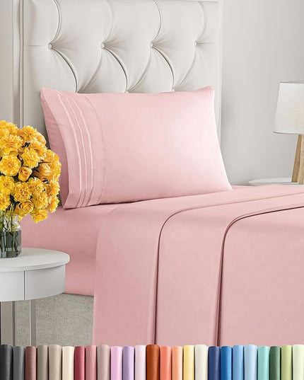 Twin Size 3 Piece Sheet Set - Comfy Breathable & Cooling Sheets - Hotel Luxury Bed Sheets for Women & Men - Deep Pockets, Easy-Fit, Extra Soft & Wrinkle Free Sheets - Baby Pink Oeko-Tex Bed Sheet Set - LeafyLoom