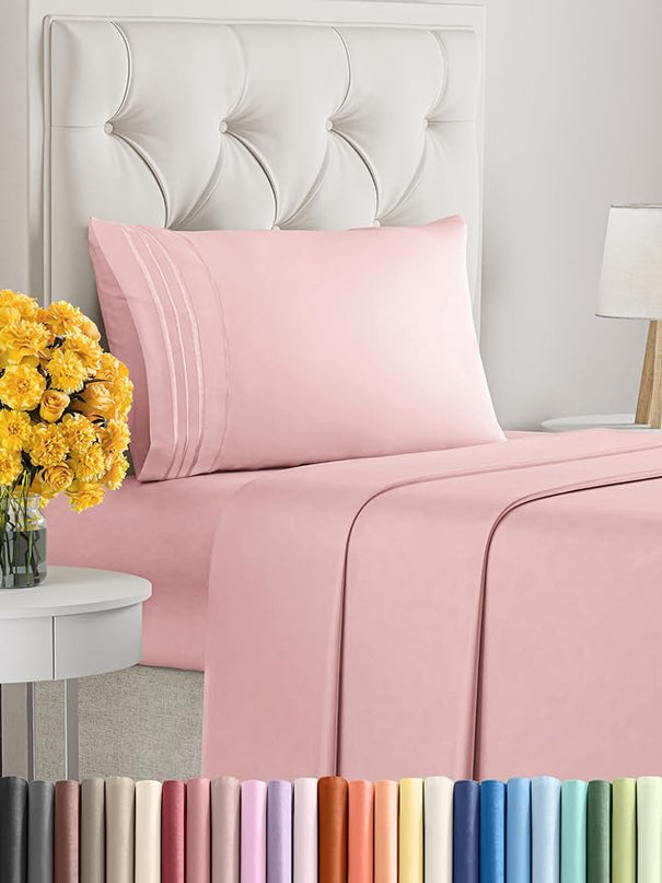 Twin Size 3 Piece Sheet Set - Comfy Breathable & Cooling Sheets - Hotel Luxury Bed Sheets for Women & Men - Deep Pockets, Easy-Fit, Extra Soft & Wrinkle Free Sheets - Baby Pink Oeko-Tex Bed Sheet Set - LeafyLoom