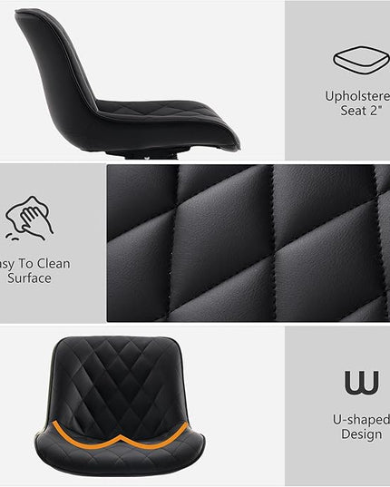 YOUNUOKE Comfortable Desk Chair, Home Office Chairs with Wheels, Armless Samll Comfy Vanity Chairs, PU Leather Computer Task Work Desk Chairs, Black - LeafyLoom