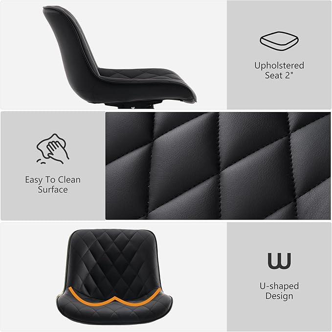YOUNUOKE Comfortable Desk Chair, Home Office Chairs with Wheels, Armless Samll Comfy Vanity Chairs, PU Leather Computer Task Work Desk Chairs, Black - LeafyLoom