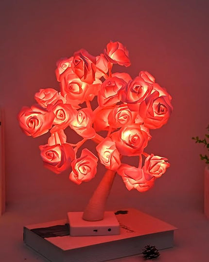 Rose Flower Tree Lamp, Led Rose Table Lamp Gift for Teens Girls Mother Home, Battery Powered, Romantic Tabletop Night Lighting for Bedroom Living Room Party Wedding Valentine's Day Desk Decor - LeafyLoom