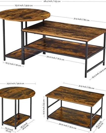 WOHOMO Coffee Table, Mid Century Modern Coffee Table for Living Room Rustic Farmhouse Center Table 2 in 1Detachable Table Set, Rustic Brown - LeafyLoom