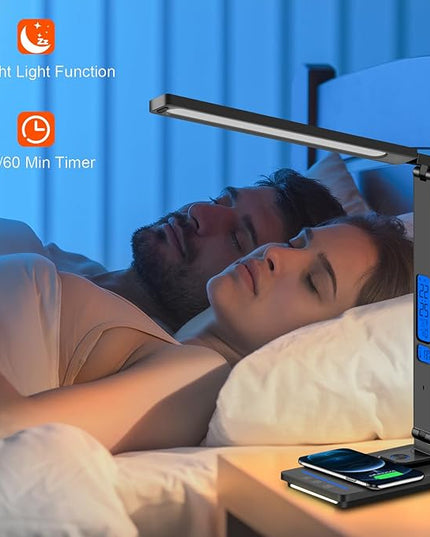 AFROG 5th Gen Multifunctional LED Desk Lamp with USB Charging Port,1800Lux Super Bright,5 Lighting Mode,7 Brightness, Touch Control, Auto Timer, 12W Office Table Lamp - LeafyLoom