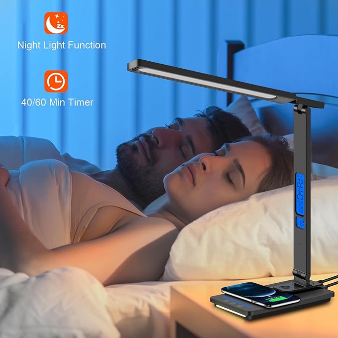 AFROG 5th Gen Multifunctional LED Desk Lamp with USB Charging Port,1800Lux Super Bright,5 Lighting Mode,7 Brightness, Touch Control, Auto Timer, 12W Office Table Lamp - LeafyLoom