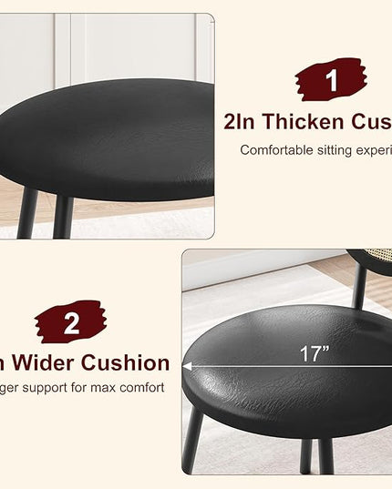 IDEALHOUSE Dining Chairs Set of 2, Rattan Kitchen Chairs with Thicken Upholstered, Modern Dining Room Chairs Set of 2, Space Saving Dining Chairs with Metal Legs for Living Room (1, Black) - LeafyLoom