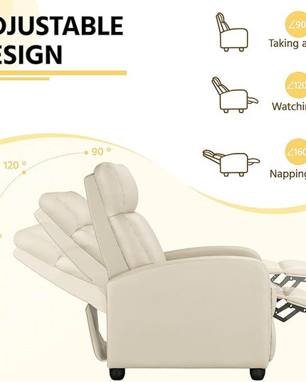 Yaheetech Recliner Chair PU Leather Recliner Sofa Home Theater Seating Adjustable Modern Single Reclining Chair Sofa with Pocket Spring Living Room Bedroom Beige - LeafyLoom