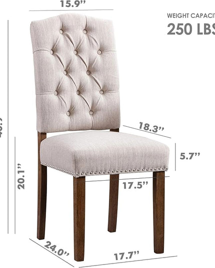 Stylish Upholstered Nailhead Trim and Sturdy Solid Wood Legs Parson Dining Chair, Set of 4, Beige - LeafyLoom