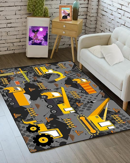 Construction Rugs for Boys Room Play Rug for Cars and Trucks Car Rug Play Mat Kids Rugs for Playroom Car Rug for Boys Room Construction Decor for Boys Room,Grey 2'×3' - LeafyLoom