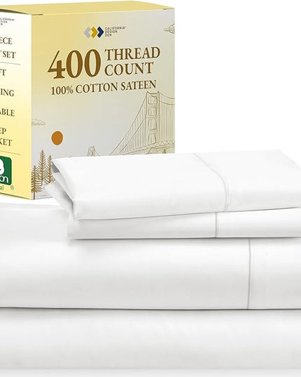California Design Den Soft 100% Cotton Sheets, Full Size Sheet Sets, 4 Pc Set, 400 Thread Count Sateen Bedding, Deep Pocket Sheets, Cooling Sheets,Full Size Sheets,Breathable Bed Set (Antique White) - LeafyLoom