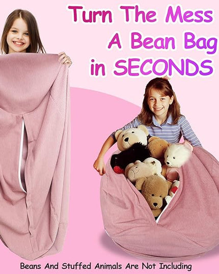 Beanbag Stuffed Animal Storage Organizer Cover Soft Premium Corduroy Removable Washable Stuffable Keep Room Clutter Plush Toys Storage (No Beans) XX-Large - LeafyLoom