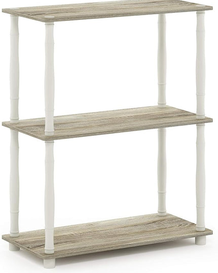 Furinno Turn-N-Tube 3-Tier Compact Multipurpose Shelf Display Rack with Classic Tube, Sonoma Oak/White - LeafyLoom