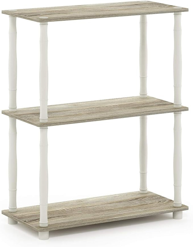 Furinno Turn-N-Tube 3-Tier Compact Multipurpose Shelf Display Rack with Classic Tube, Sonoma Oak/White - LeafyLoom