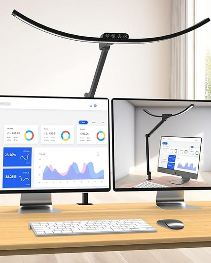 Architect Desk Lamp with Clamp, 1500LM Bright Curved 24W Led Desk Light for Home Office, Adjustable Clip On Rotating Office lamp Tall Dimmable Overhead Table Light for Computer Drafting - LeafyLoom