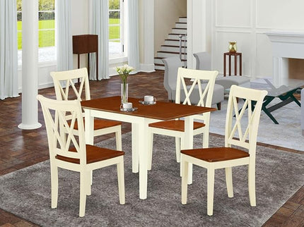 East West Furniture NDCL5-WHI-W Norden 5 Piece Room Furniture Set Includes a Rectangle Kitchen Table with Dropleaf and 4 Dining Chairs, 30x48 Inch, Buttermilk & Cherry - LeafyLoom