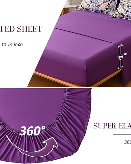Yiran Purple Paisley Comforter Set King 7 Pieces Bed in a Bag Boho Comforter Lightweight Microfiber Reversible Bedding Set (1 Comforter, 1 Flat Sheet, 1 Fitted Sheet, 2 Pillowcases, 2 Pillow Shams) - LeafyLoom