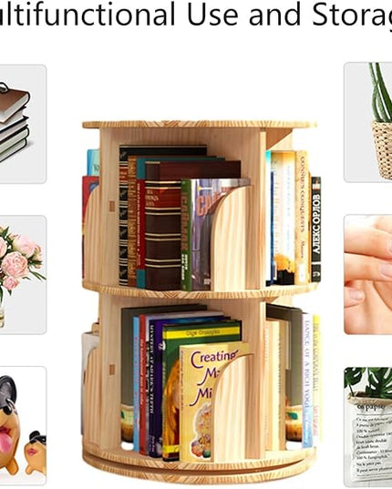 Bookshelf for Kids, 2 Tier 360° Rotating Shelves Bookshelf Organizer, Standing Bookcase Storage Rack, Bookshelves for Preschoolers' Classrooms,Daycare,Bedrooms,Nursery,Playrooms - LeafyLoom