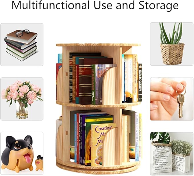 Bookshelf for Kids, 2 Tier 360° Rotating Shelves Bookshelf Organizer, Standing Bookcase Storage Rack, Bookshelves for Preschoolers' Classrooms,Daycare,Bedrooms,Nursery,Playrooms - LeafyLoom