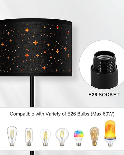 Black Floor Lamps for Living Room Bedroom, Bright Modern Standing Lamp with LED Bulb(6W Bulb), Black Star Lamp Shade, 59" Tall, Footswitch, Simple Reading Floor Lamps Corner Lamp for Office/Den - LeafyLoom