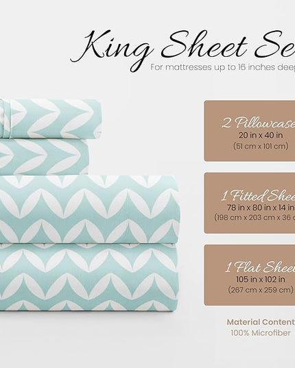 Linen Market 4 Piece King Bedding Sheet Set (Light Blue Chevron) - Sleep Better Than Ever with These Ultra-Soft & Cooling Bed Sheets for Your King Size Bed - Deep Pocket Fits 16" Mattress - LeafyLoom