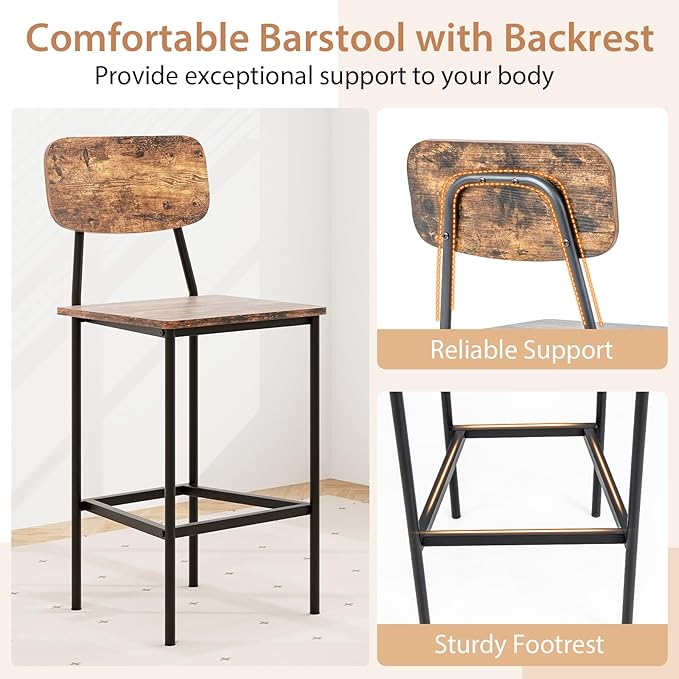 GOFLAME 5-Piece Dining Table Set for Small Space, Kitchen Table and Chairs Set for 4 with Steel Frame, Square Breakfast Table Set, Industrial Counter Height Table Set for Home Restaurant, Rustic Brown - LeafyLoom