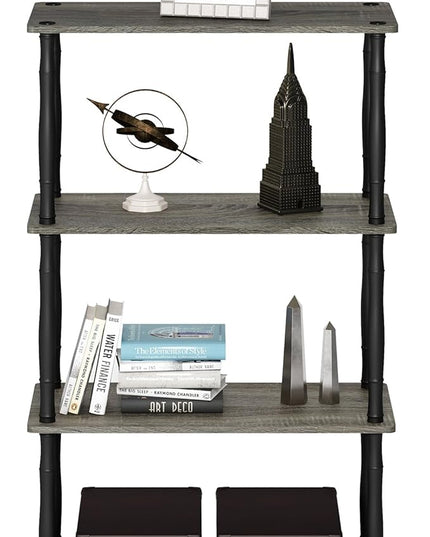 Furinno Turn-N-Tube 4-Tier Multipurpose Shelf Display Rack, Classic Tubes, French Oak Grey/Black - LeafyLoom