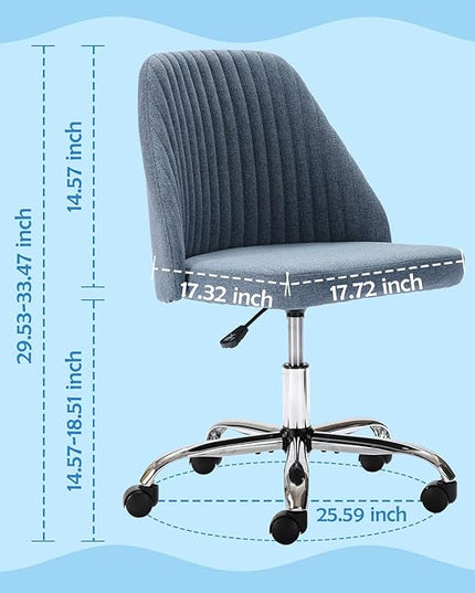 HOMEFLA Home Office Modern Linen Swivel Task Upholstered Fabric Desk Chair Armless with Wheels, Middle, Blue - LeafyLoom