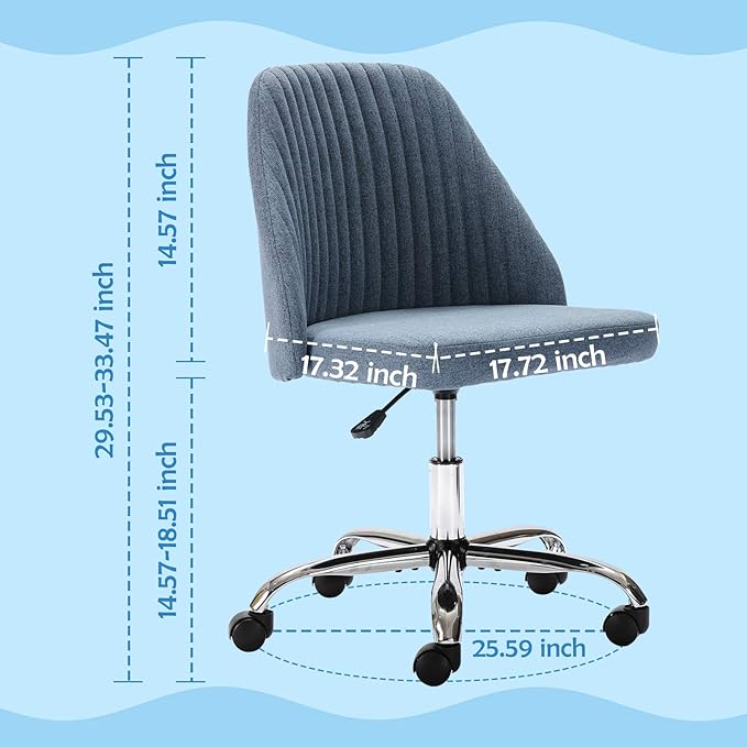HOMEFLA Home Office Modern Linen Swivel Task Upholstered Fabric Desk Chair Armless with Wheels, Middle, Blue - LeafyLoom