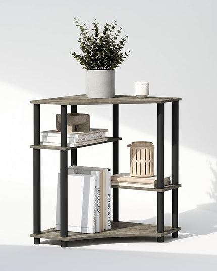 Furinno Turn-N-Tube Multipurpose Corner Shelf, Display Rack, Bookshelf, French Oak/Black - LeafyLoom