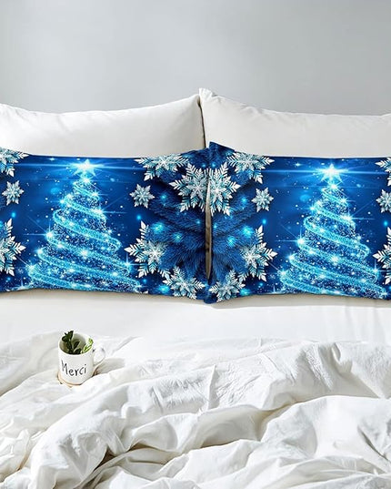 Feelyou Girls Christmas Tree Comforter Set Blue Xmas Theme Comforter Twin Chic Winter Snowflake Bedding Set for Girls Daughter Bedroom Decor Soft Girly Glitter Quilted Duvet Winter Warm Bedding - LeafyLoom