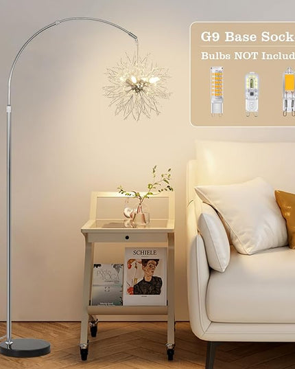 Crystal Arc Floor Lamps for Living Room, Modern Floor Lamp with Marble Base, Adjustable Height Standing Lamp, Mid Century Tall Lamp for Girls Room, Over Couch Arched Reading Light for Bedroom, Office - LeafyLoom
