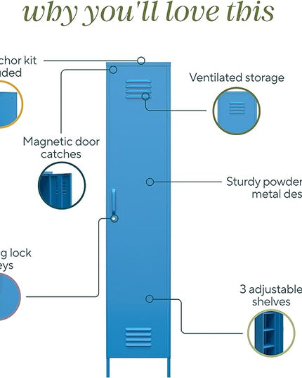 Novogratz Cache Single Metal Locker Storage, Blue Cabinet - LeafyLoom