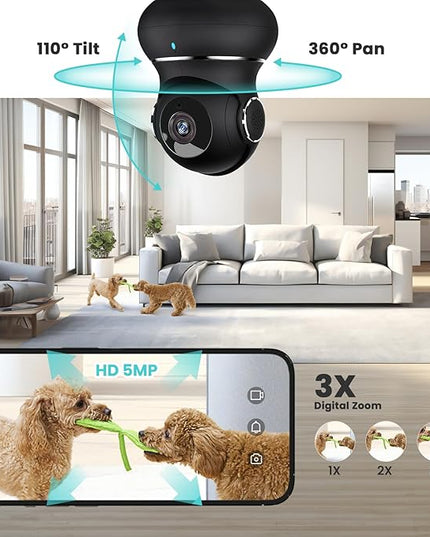 litokam 5ghz Indoor Security Camera, 5MP Cameras for Home Security with 5G/2.4G Dual-Band, Pet Cam with Phone App, AI Motion/Cry Detection, 360 Auto Tracking, Night Vision, Support NVR/Alexa litokam