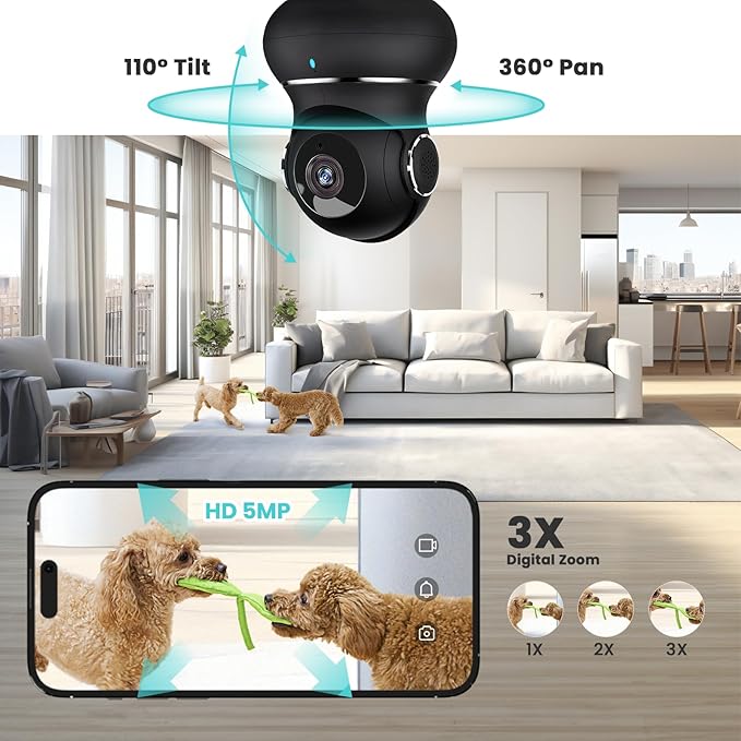 litokam 5ghz Indoor Security Camera, 5MP Cameras for Home Security with 5G/2.4G Dual-Band, Pet Cam with Phone App, AI Motion/Cry Detection, 360 Auto Tracking, Night Vision, Support NVR/Alexa litokam