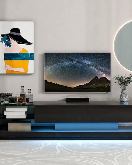 NicBex TV Stand for 75 Inch TV LED Entertainment Center Media Storage Console Table with 2 Media Storage Cabinets and 16-Color RGB LED for Living Room,Bedroom, 70.8 Inch,Black - LeafyLoom