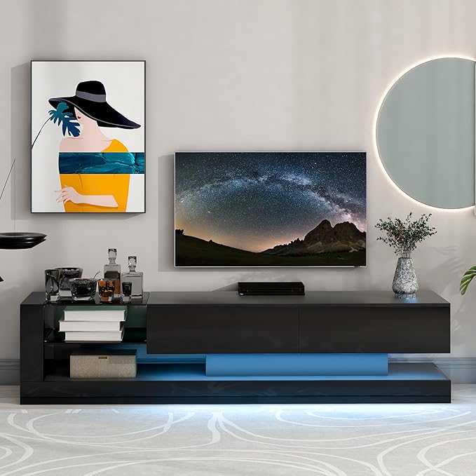 NicBex TV Stand for 75 Inch TV LED Entertainment Center Media Storage Console Table with 2 Media Storage Cabinets and 16-Color RGB LED for Living Room,Bedroom, 70.8 Inch,Black - LeafyLoom