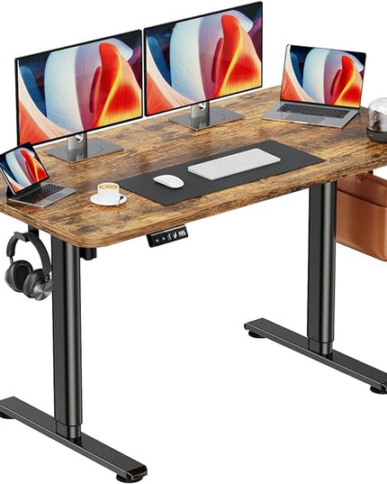 Electric Standing Desk Adjustable Height Sit Stand Desk, 48" x 24" Stand Up Desk, Low Noise Computer Desk, Home Office Desk with Whole-Piece Board, Memory Function & Child Lock - LeafyLoom