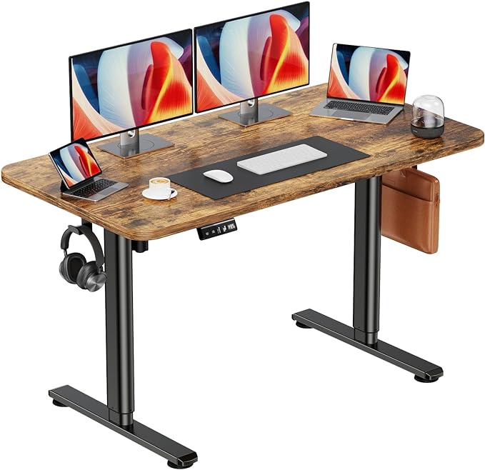 Electric Standing Desk Adjustable Height Sit Stand Desk, 48" x 24" Stand Up Desk, Low Noise Computer Desk, Home Office Desk with Whole-Piece Board, Memory Function & Child Lock - LeafyLoom