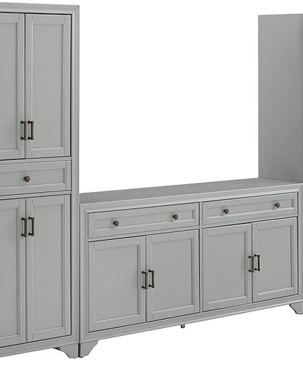 Crosley Furniture Tara 3-Piece Sideboard and Pantry Set, Distressed Gray - LeafyLoom